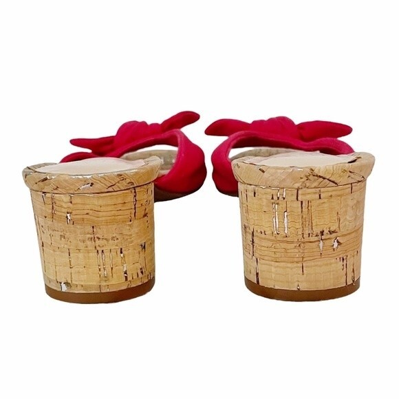 Crown & Ivy Winnie Slides Fuchsia Fabric Bow Cork Block Heel Sandal Size 7.5 - Picture 9 of 14